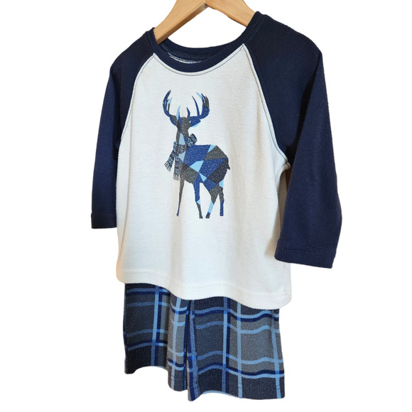 Hanna Andersson Toddler Deer Pajama Set Plaid Top & Bottom Size 80 (18-24M) - Picture 2 of 8